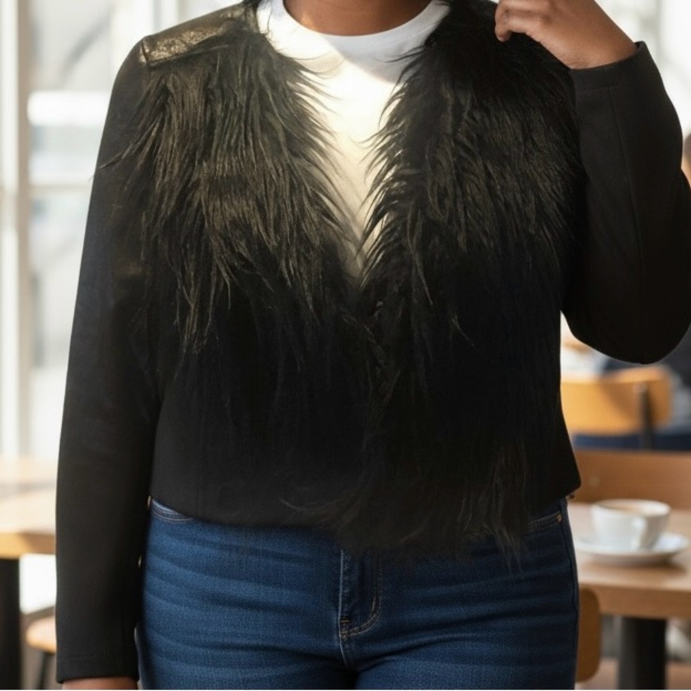 Black faux fur jacket/top